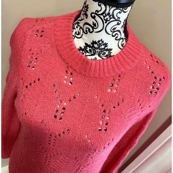 Gap Sweater Womens Small Pointelle Scallop Trim Pink Coquette Heritage - Picture 2 of 12